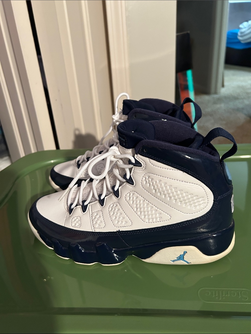 Authentic Jordan White and Navy Patent Leather Retro High Tops